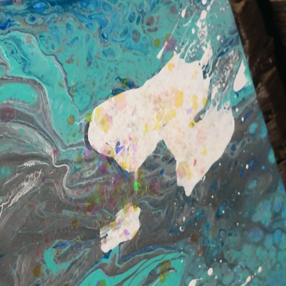 UNDERWATER FANTASY - Original Painting, 16x20 - Turquoise, Blues, Silver, White - Picture 10 of 16